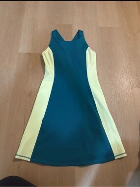 ZELOS Teal and Light Yellow Colorblock Midi Dress